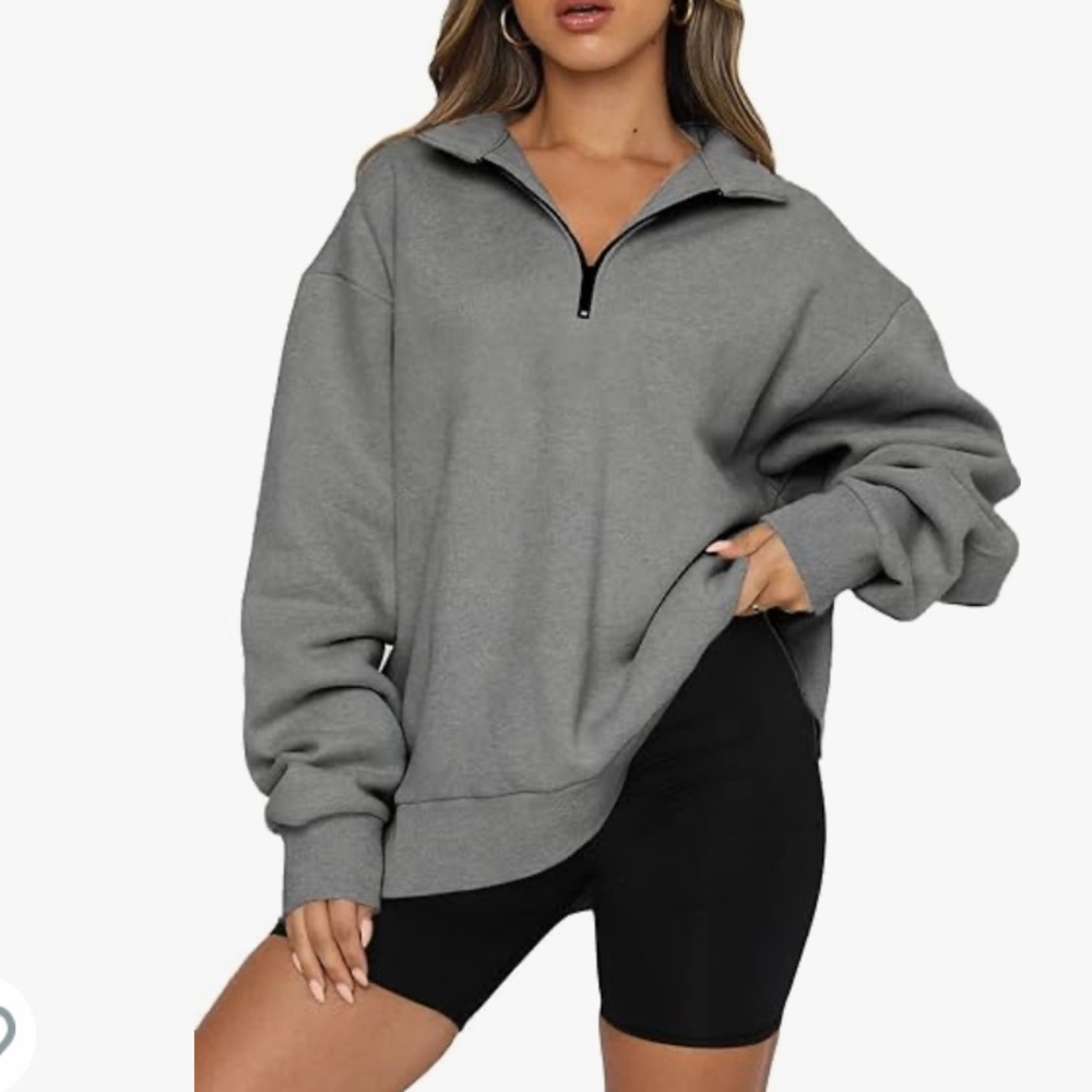 BLENCOT Women Half Zip Oversized Sweatshirt Long Sleeve Drop Shoulder Fleece XL